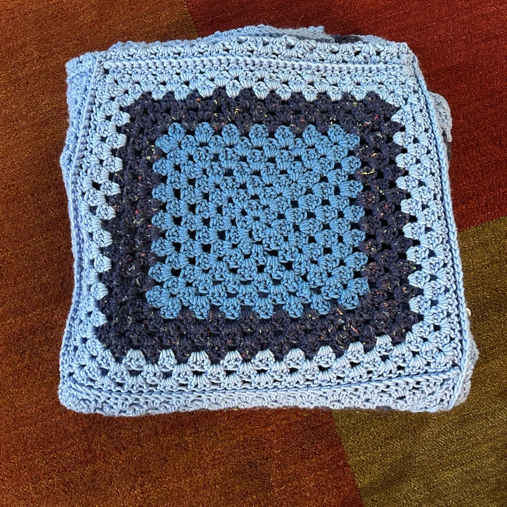 Handmade Crochet Blanket in Blue Tones